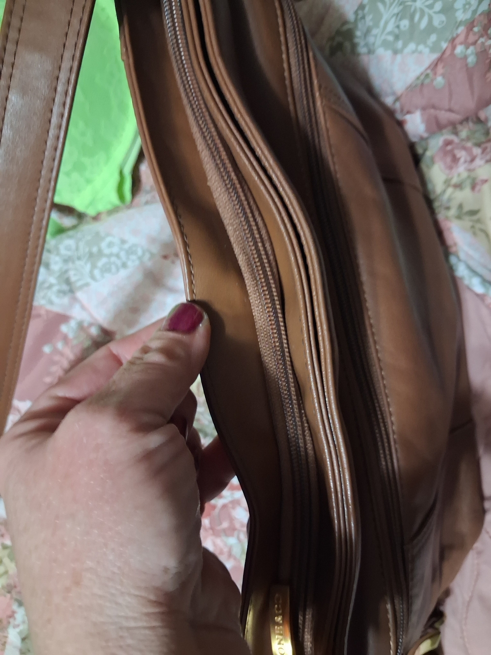 Stone & Co. Brown Leather Shoulder Bag with Zip Compartments